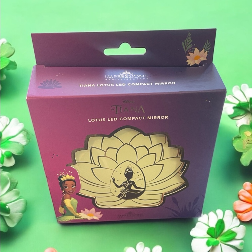 Lotus LED Compact Mirror with Purple and Gold Design